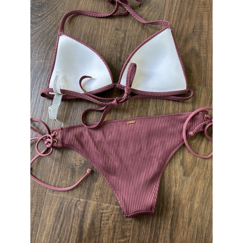 PINK Victoria's Secret Mauve Ribbed Lined Adjustable Bikini Set Size S - Picture 8 of 8